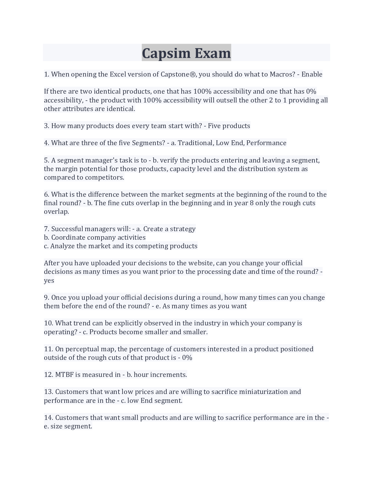 Preview image for Capsim Exam 341 Questions And Answers